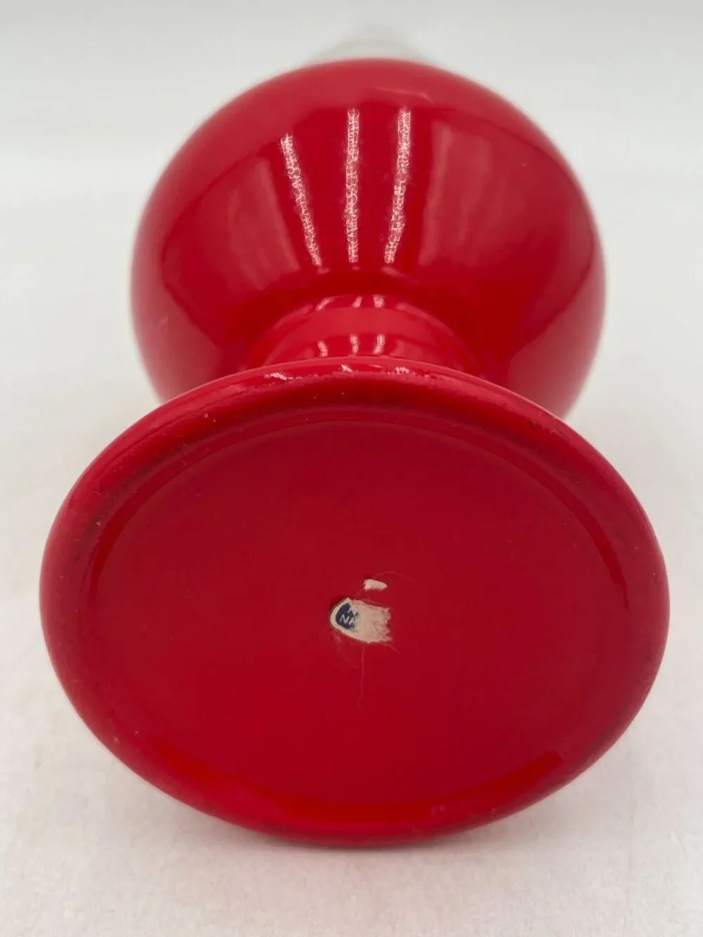 Vintage Red Glass Oil Lamp Brass Burner & Clear Chimney 10 Inches Tall